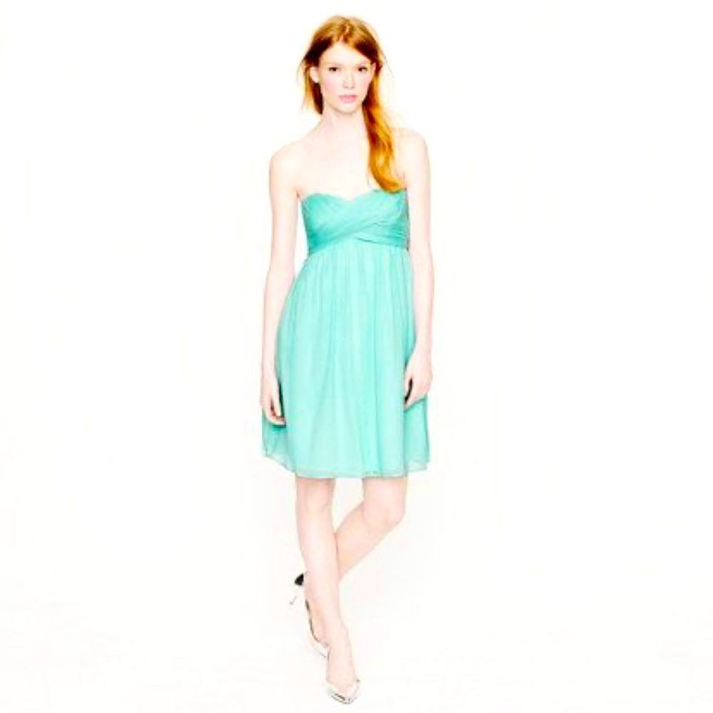 J.Crew Blue Silk‎ Chiffon Formal Strapless Dress C26